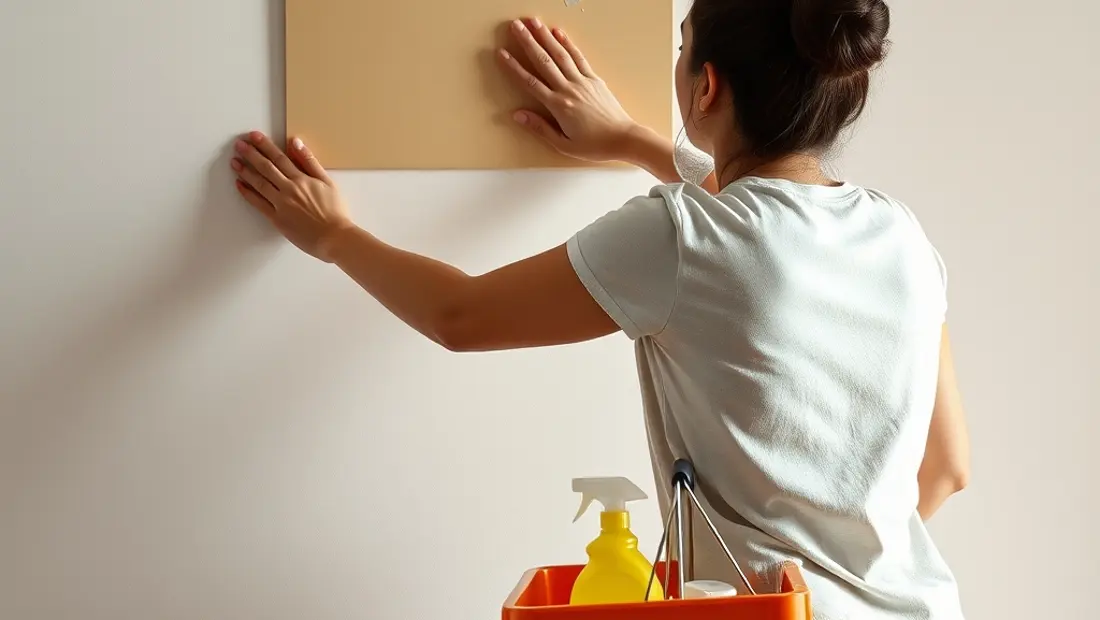 Mujer limpiando con salfumán y productos de limpieza