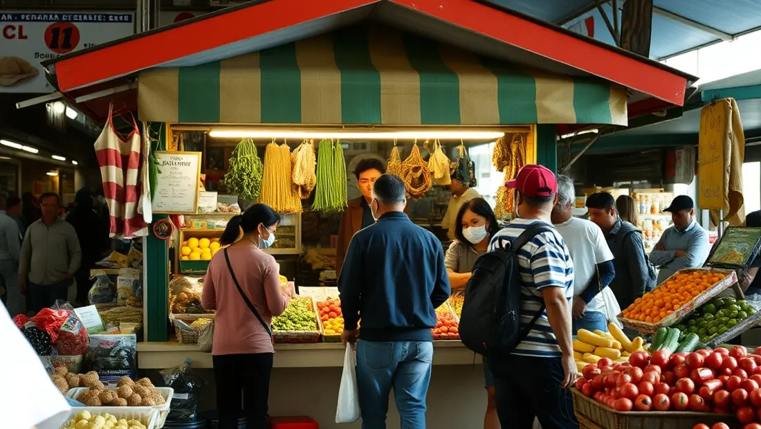 Un kiosco en un mercado concurrido