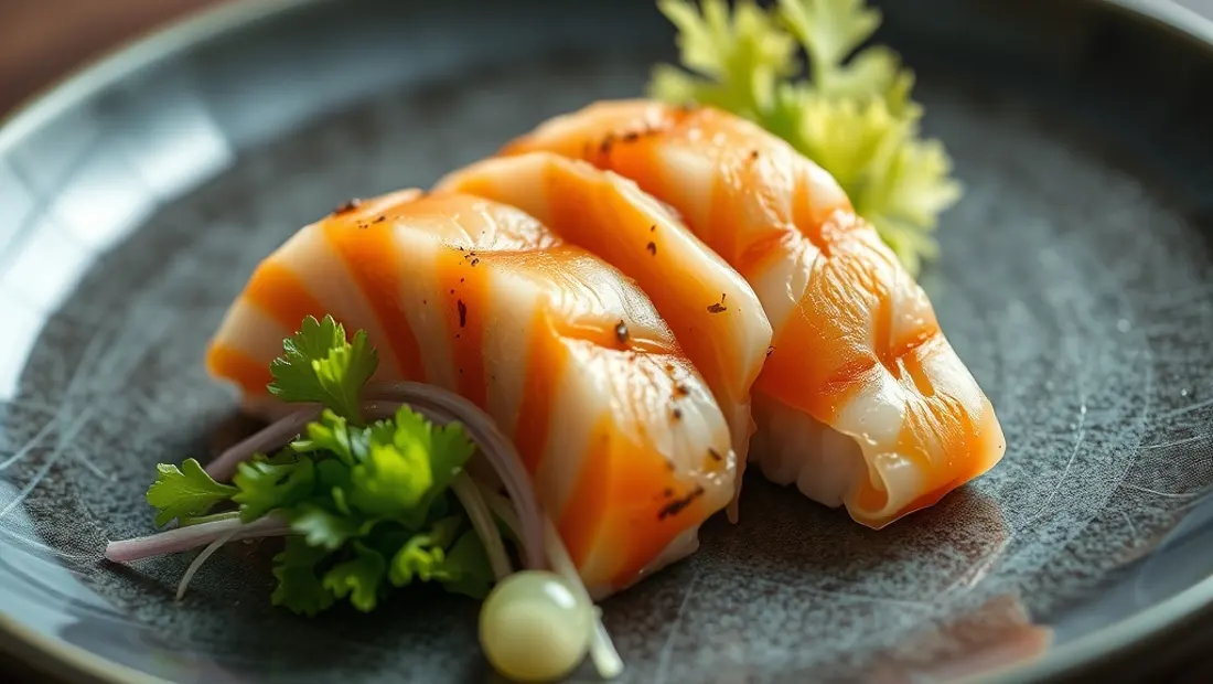 Plato de sushi con pescado y vegetales