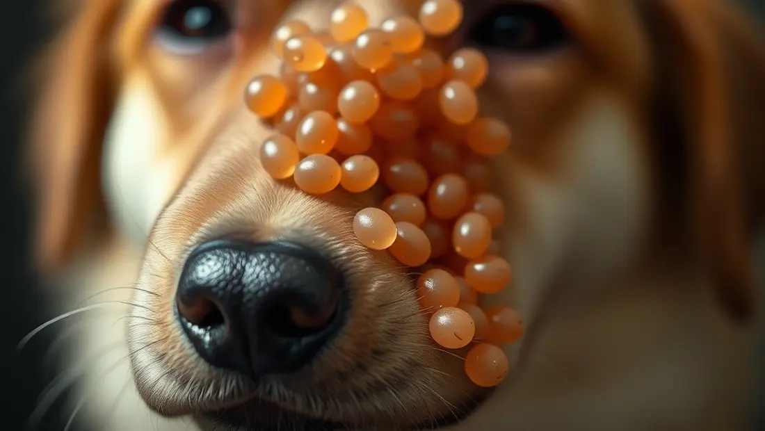 Selles de chien avec des parasites visibles.