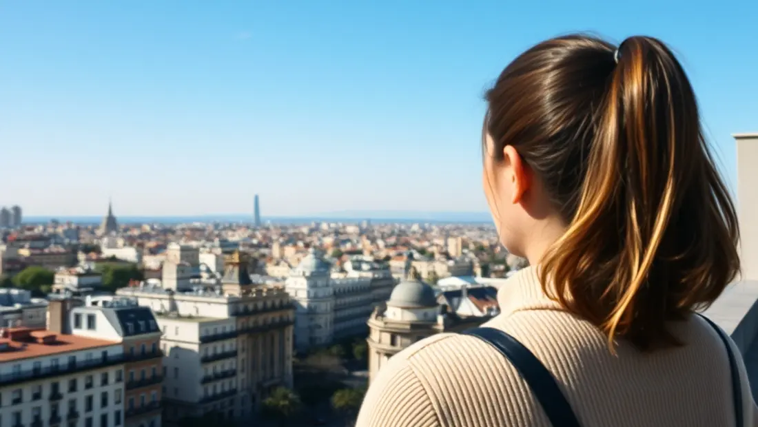 Persona mirando la ciudad de Madrid desde una terraza.