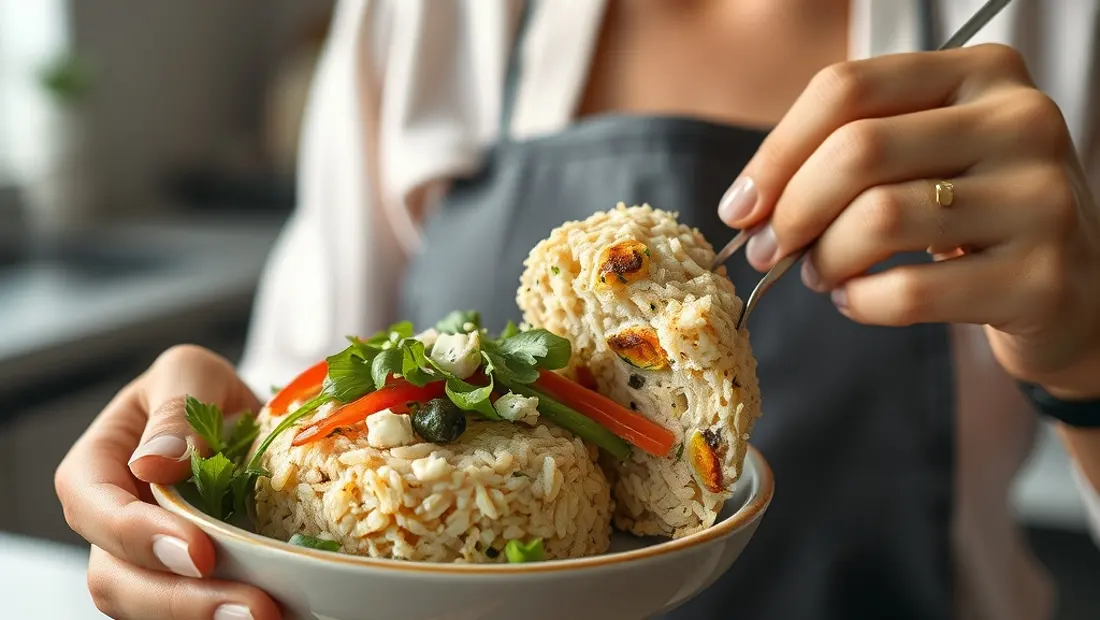 Persona cocinando con arroz tostado y verduras