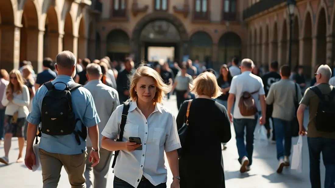 Persona paseando por la Plaza Mayor de Ciudad Rodrigo