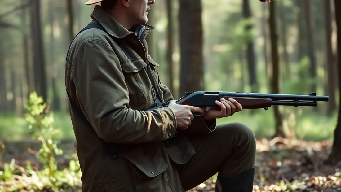 Un chasseur dans la forêt avec un fusil